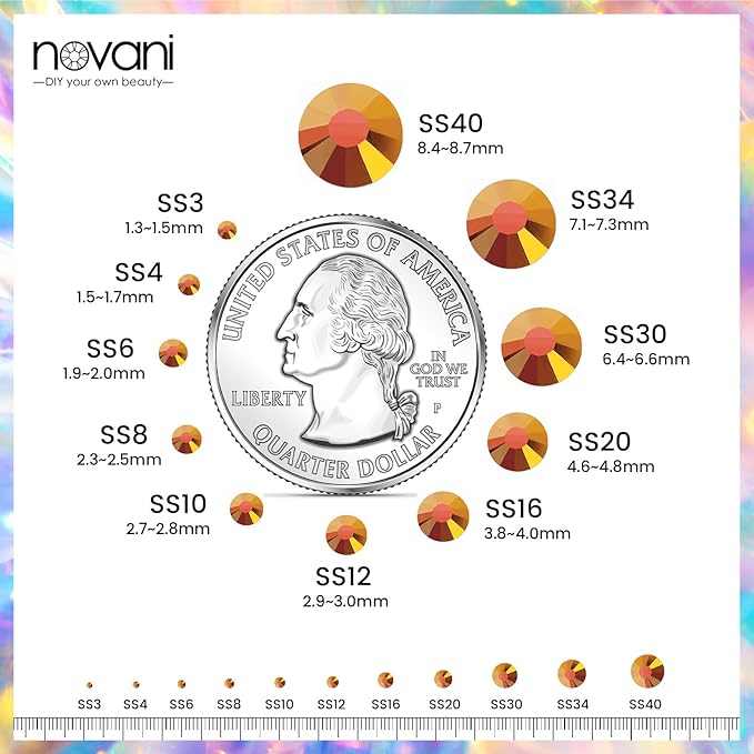 Novani Rhinestones 3000Pcs Flatback Crystal Round Loose Gemstones Glass Rhinestones for Crafts Makeup Nail Art Clothes Shoes DIY Decorations(SS6, 1.9-2.0mm,Gold)