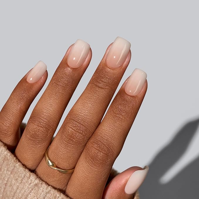 BTArtbox Square Ombre Press On Nails -Soft Gel Press On Nails Short with Nail Glue, 15 Sizes - 30 Reusable Fake Nails Kit, Vanilla Cream