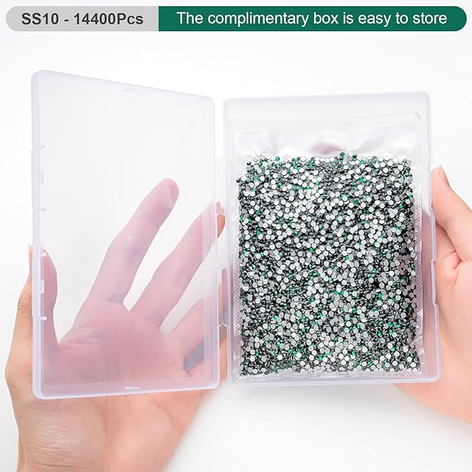 MEIBITE Flatback Rhinestones Bulk, 14400PCS Malachite Green Rhinestones for Clothes DIY Decoration Crafts, Malachite Green, SS10, 2.7-2.9mm