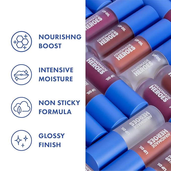 Handmade Heroes 100% Natural Vegan Lip Oil with Squalane Non-Sticky Lip Gloss Moisturizing, Shiny, Nourishing Korean Lip Gloss Lip Treatment - Pack of 3