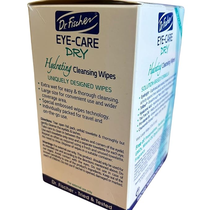 Dr. Fischer Tea Tree Eyelid Wipes - Gentle Eye Wipes for Everyday Dry Eye Relief - Hypoallergenic Makeup Remover (6 packs of 30 wipes each).