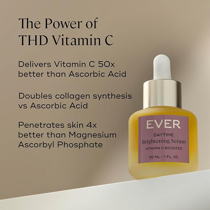 EVER Daytime Brightening Serum – 10% Vitamin C + Hyaluronic Acid Illuminating Booster, Targets Dark Spots & Uneven Tone, Vegan & Clean (1 oz / 30 mL)