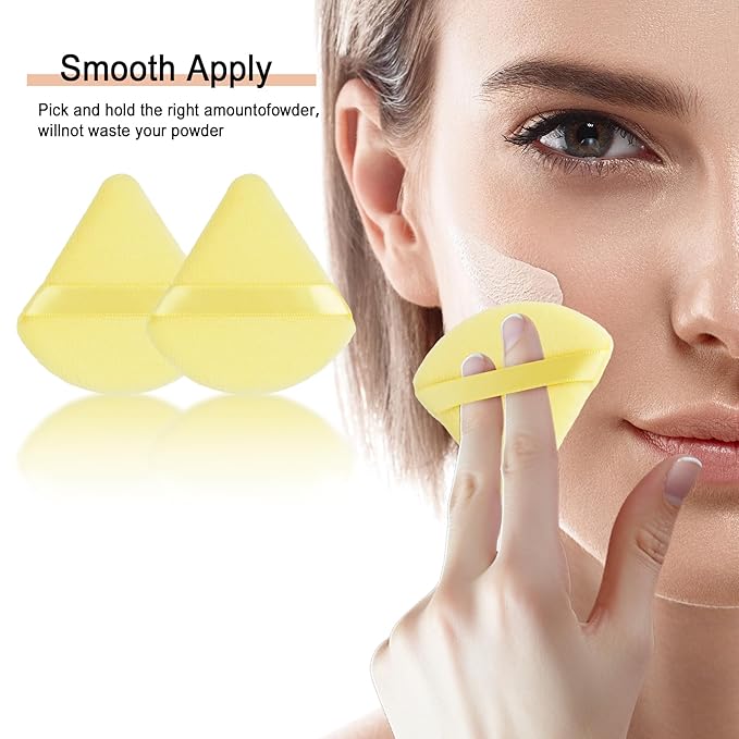 Triangle Powder Puff, 6Pcs Soft Velour Face Powder Puff, Setting Makeup Triangle Puffs for Face Loose Powder Wet Dry Makeup Tool (Yellow)