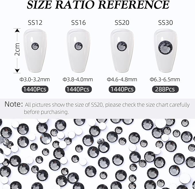 Meibite Gray Flatback Rhinestones, Glass Rhinestones for Nail Art and Craft, Glue Fix, Loose Crystal Gemstones(Gray, SS30, 288pcs, 6.4-6.6mm)