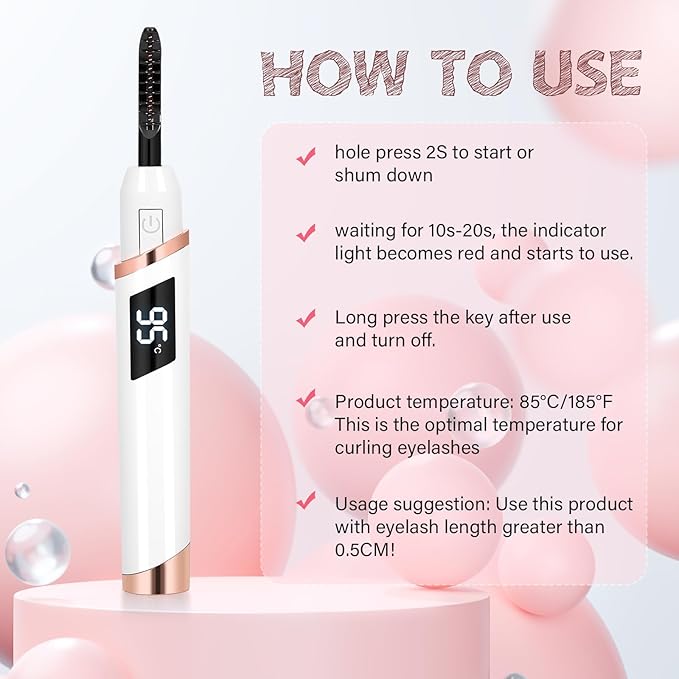 ShenlanBolt Heated Eyelash Curler for Women, Electric Lash Curler with 10s Fast Heating, 4 Adjustable Temp (65°C-95°C), 24H Curl, USB-C Rechargeable, Ergonomic Design, Travel-Friendly Makeup Tool Gift