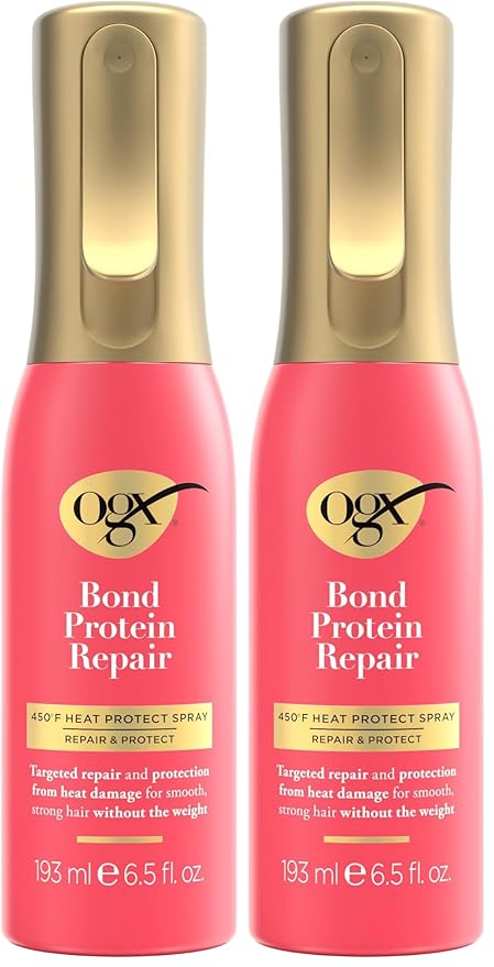 OGX Repair & Protect Bond Protein Repair 450°F Heat Protect Spray, Thermal Protection Spray for Targeted Damage Repair & Protection from Heat Damage, 6.5 fl. oz (Pack of 2)