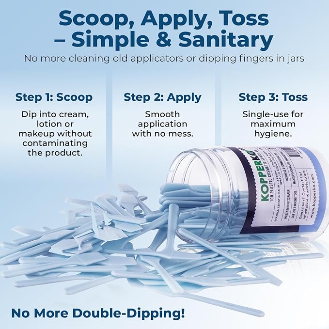 Kopperko Mini Skincare Spatula (2.5", 500 Pack) - Small Makeup Scoop Spatula for Skincare, Creams, & Crafts | Face Cream Applicator for Mixing, Cosmetic, Face Mask | Skin Care Applicator | Sky Blue
