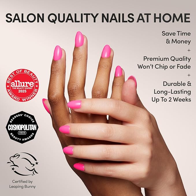 Glamnetic Press On Nails - Hot Pink | Opaque Bright Neon Pink Short Oval Fake Nails, Salon Quality | 15 Sizes - 30 Nail Kit