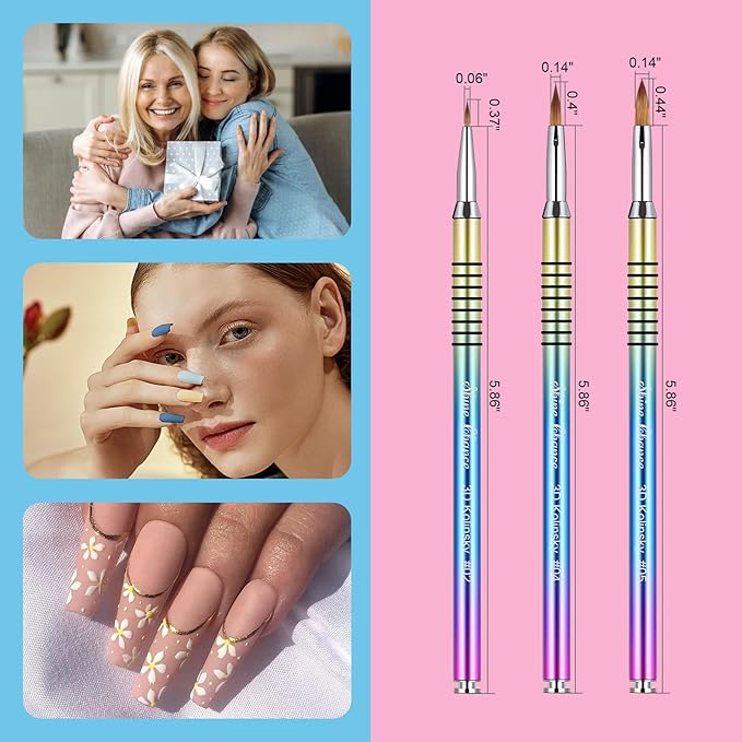 Shine Chance 3Pcs Acrylic Nail Brushes Set Size 2 4 5, Kolinsky Hair Acrylic Nail Art Brush, Art Design & Polish Mistake Cleaning Manicure Tools for Women Acrylics Application, Gradient