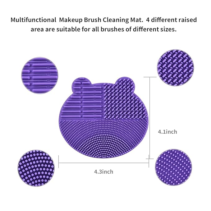 Silicon Makeup Brush Cleaner Mat with Brush Drying manual Make up brush cleaner cleanser machine Cosmetic Brush Cleaning Pad+Makeup Brush Dry Cleaned Quick Color Removal Sponge Scrubber Tool(Blue)