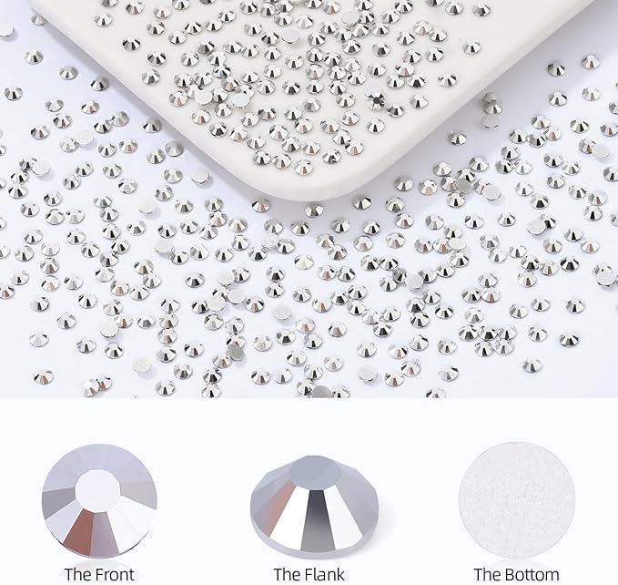 Meibite Silver Flatback Rhinestones, Glass Rhinestones for Nail Art and Craft, Glue Fix, Loose Crystal Gemstones(Silver, SS6, 1440pcs, 1.9-2.0mm)
