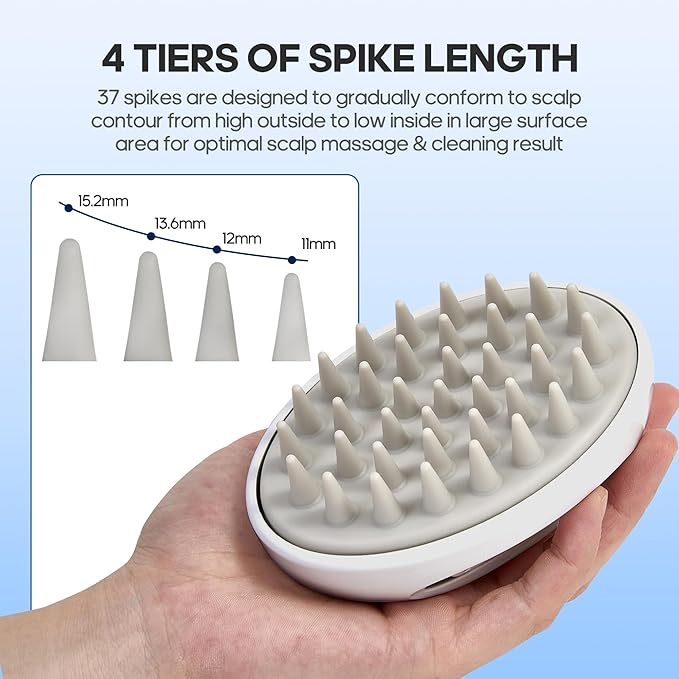 LISAAVO Scalp Massager Brush, with 3 Replacement Heads, 3 Softness for Selection, Shampoo Brush for Relaxing, Deep Cleansing Exfoliator & Soothes itching - Wet/Dry Use for All Hair Types, White