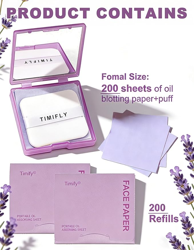 Oil Blotting Paper - 300 Sheets with Mirror, Puff & Refills, Absorbs Excess Face Oil, Controls Shine, Saves Makeup, The On-the-Go Essential for a Flawless, Matte Finish All Day