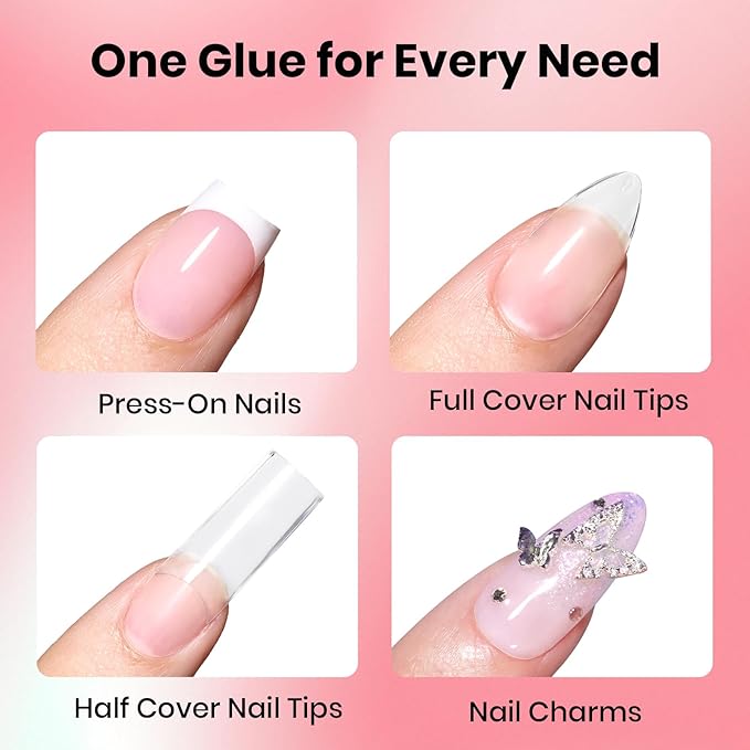 Beetles Super Strong Nail Glue for Press on Nails: 10ML 3Pcs Brush on Glue for Acrylic Nails, Nail Tips Quick Dry No Uv Light Needed