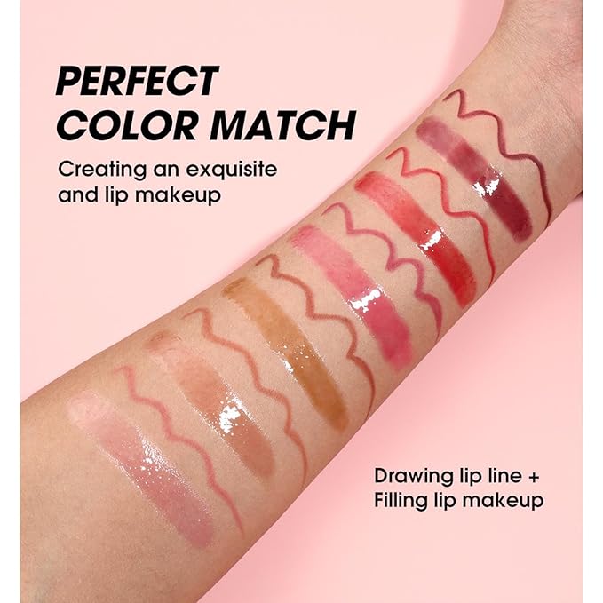 Pink Lip Liner Lip Gloss Set for Women,Pluming Lip Kit with Lip Oil Lip Liner Pencil,Waterproof Long Lasting Lipgloss Lip Pencil,Highly Pigmented Smudge proof lip liner Stain Lipliner (01# Light Pink)