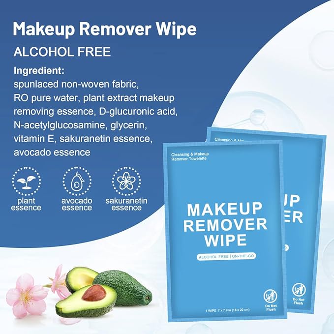 200 Count Makeup Remover Wipes Individually Wrapped, Travel Individual Wet Wipes Bulk, Gentle Cleansing for Face Mascara Lipstick, Single Makeup Removing Wet Wipes