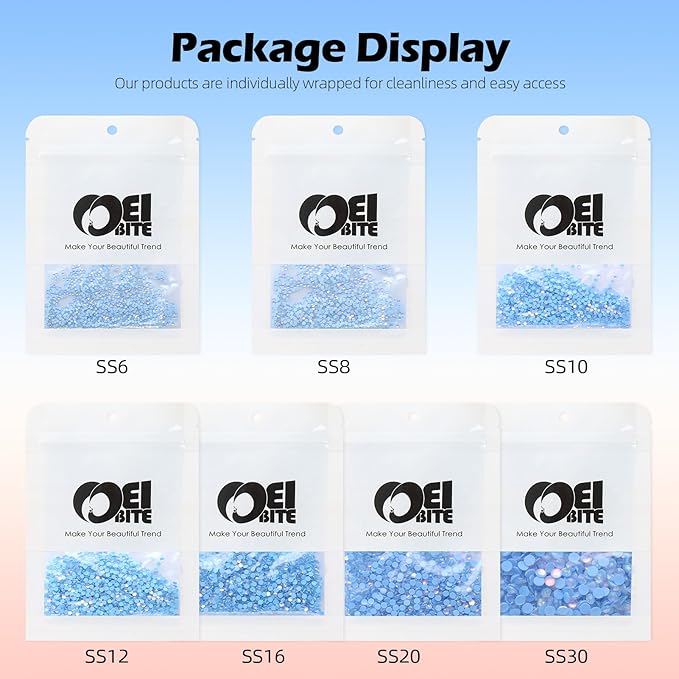 Meibite F Light Blue Flatback Rhinestones, Glass Rhinestones for Nail Art and Craft, Glue Fix, Loose Crystal Gemstones(F Light Blue, SS30, 288pcs, 6.4-6.6mm)