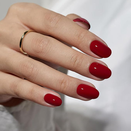 BTArtbox Press On Nails Short - Valentines Red Press on Nails Short Oval Nails Fake Nail with Nail Glue, Fit Perfectly, Reusable Glue On Nails in 16 Sizes, Cardinal