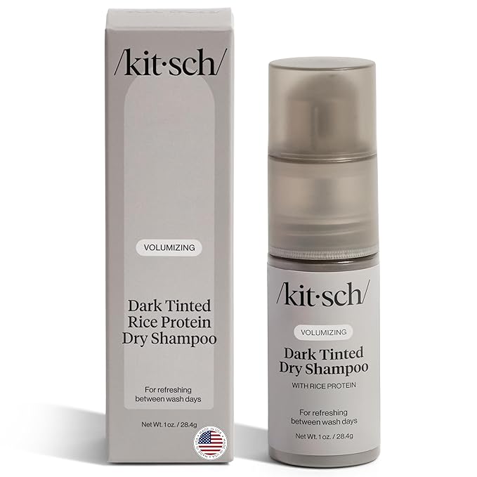 Kitsch Volumizing Rice Protein Dry Shampoo Powder - Dry Shampoo for Women & Men, Dark Hair, No White Cast, Absorbs Oil, Non-Greasy, Fragrance Free, Travel Size | Ideal Gifts for Women- Dark Tinted 1oz