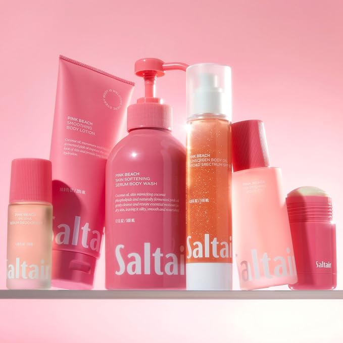 Saltair Body Oil - Luxurious Pink Beach After Shower and Bath Oil for Women and Men. Botanical, Non-Greasy, Well-Absorbing Moisturizer for Hydrating Dry Skin – 4oz Pump Bottle
