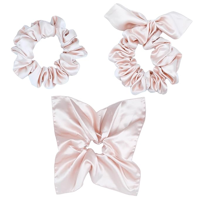 100% Mulberry Silk Scrunchies for Curly Hair, Thick Hair, and All Hair Types, 22 Momme 6A Grade, Girl Hair Ties, OEKO‑TEX Certified, Anti‑Frizz, Luxury Gift for Women, Cool Presents for Wife (Pink)