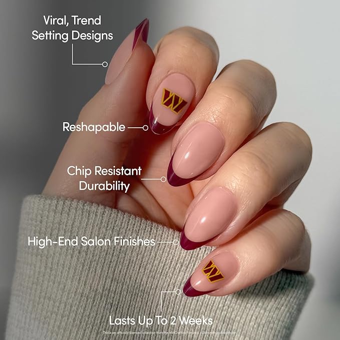 Glamnetic x Fanatics Press On Nails - Washington Commanders | Short Almond Fake Nails, NFL Commanders Red French Tips, Football Nails, Salon-Quality | 15 Sizes - 30 Nail Kit with Glue