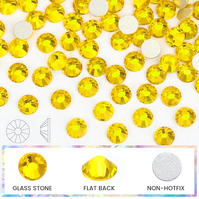 Novani Lemon Yellow Rhinestones 1440pcs SS20 Glass Rhinestones Crystal Flatback Gemstones for Crafts Nails Makeup Bags and Shoes Decoration（SS20, Citrine）