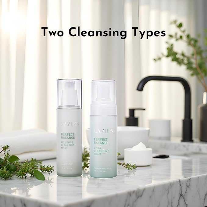 LAVIEN Perfect Balance Moisture Cleansing Milk - Milk-Type, Mugwort Facial Cleanser, Makeup Remover - Non Irritating, Suiteable for All Skin Types, Men and Women - 5.97 Fl Oz (150ml) Bottle