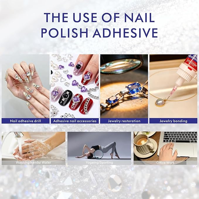 Mekerui Quickly Dry Rhinestone Glue for Nail – No UV Needed – Precision Dropper + Needle – 30+ Days Clear Hold – Nail Art Rhinestones Design Tools