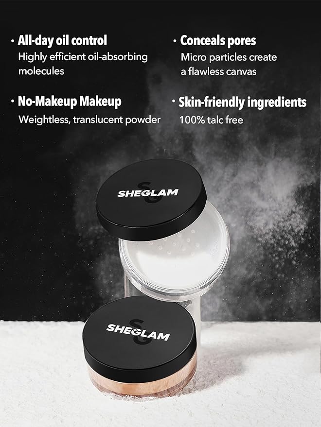 SHEGLAM Baked Glow Setting Powder Oil Control Loose Face Powder Translucent Pore-Less Flawless Smooths Fine Lines Glowy Powder - Translucent