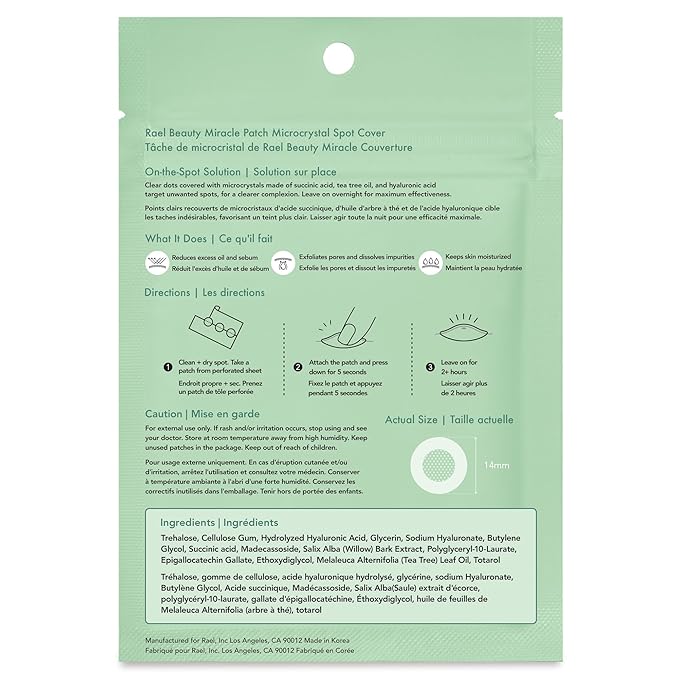 Rael Pimple Patches, Miracle Microcrystal Spot Cover - Hydrocolloid Acne Pimple Patch with Tea Tree Oil, Early Stage Zits and Blemish, Korean Skin Care (9 Count)