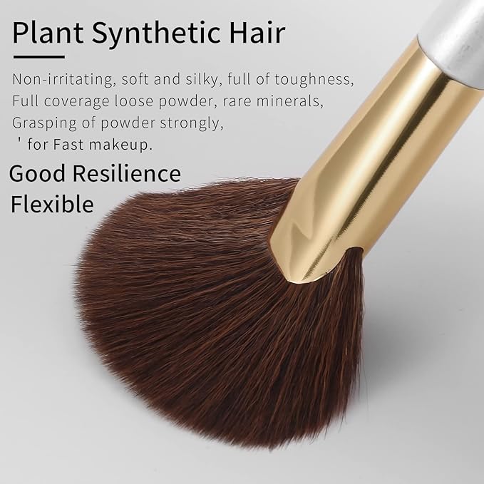 Angled Fan Brush for Makeup, Thick Fluffy Blush Brush for Cheeks, Sculpt and Contour Bronzer Brush - White, 169L