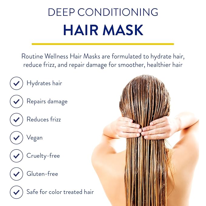 Routine Wellness Deep Conditioning Hair Mask - Bring Dry, Damaged Hair Back to Life – Hydrating Repair Treatment that Moisturizes, Strengthens & Adds Volume – Rose Hips 8oz
