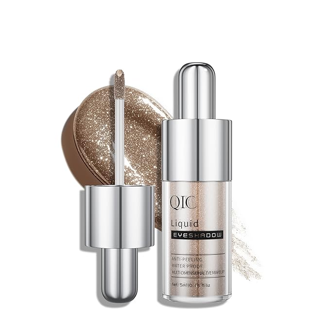 QIC Liquid Glitter Eyeshadow, Metallic & Shimmer Finish, Long Lasting, Non-Creasing, Smudge-proof, Lightweight Formula Liquid Eyeshadow for All Skin Tones, Buildable Color (03 Desert)