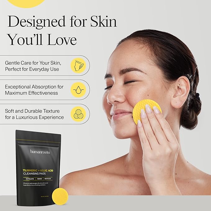 Turmeric Kojic Acid Cleansing Pads - Turmeric Face Scrub Pads with Vitamin C (30 pads), Kojic Acid and Turmeric Cleansing Pads for Exfoliation - Made With Vitamin B5