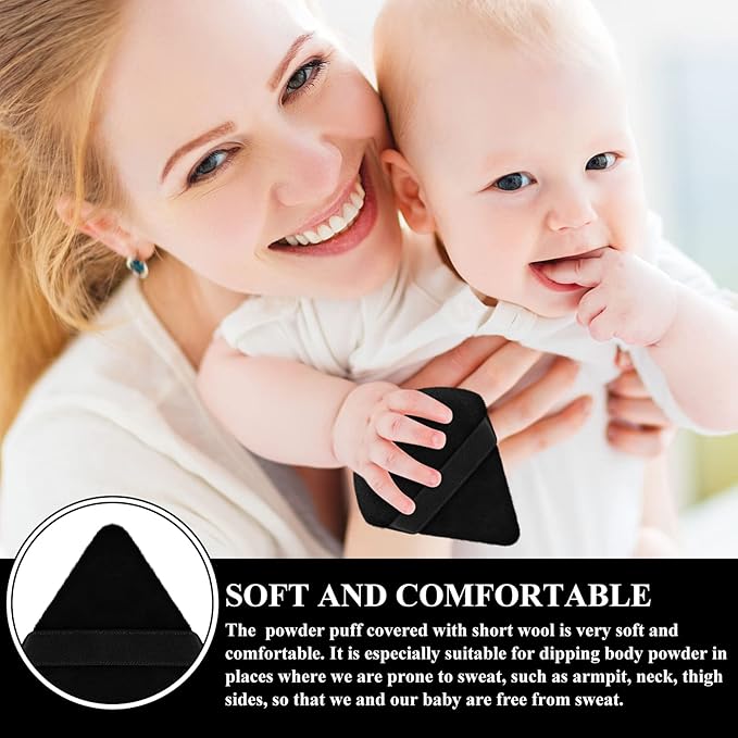 Maitys 12 Pcs Powder Puff Triangle for Face Makeup Cosmetic Loose Powder Puff Velour Soft Body Washable Reusable Foundation Sponge Wet Dry Makeup Tool for Women(Large, Small,Black)