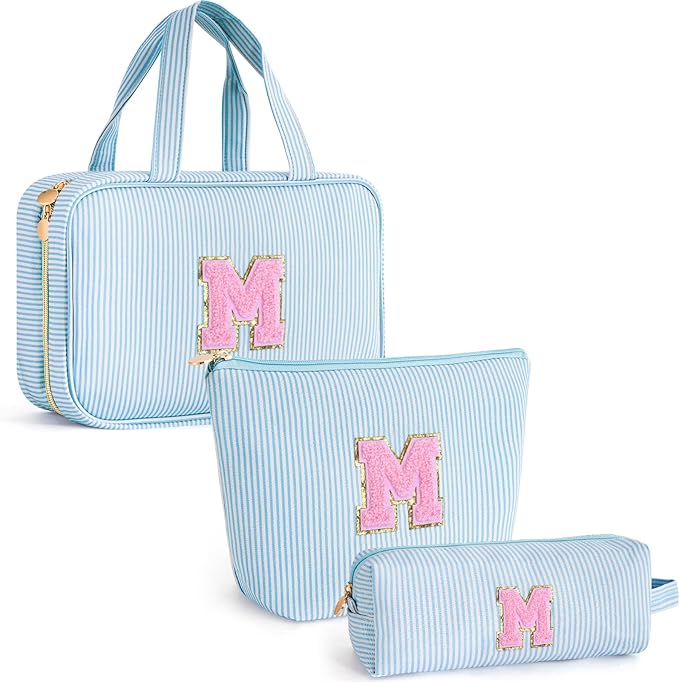 Christmas Gifts for Grandkids Stocking Stuffers for Teen Girls Mom Gifts Initial Toiletry Makeup Bag Birthday Gift Travel Cosmetic Bags Travel Essentials - Blue M