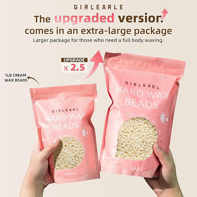 GIRLEARLE 2.5lb Wax Beads for Hair Removal, Brazilian Bikini Hard Wax for Sensitive Skin, Hard Wax beads Perfect for Full Body Eyebrow, Facial, Beard and Underarms at Home for Women and Men (Cream)