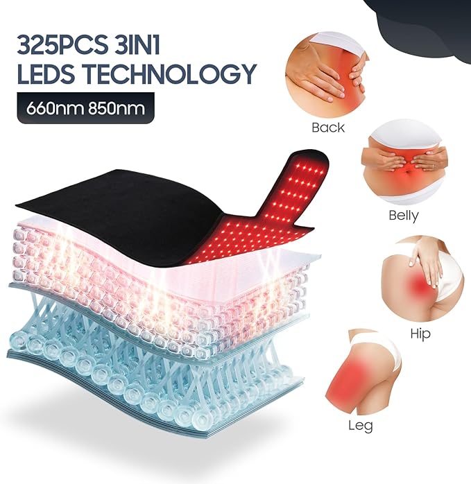 36.3"*15.8" Body Red Light Therapy Mat, Eligible Red Light Therapy Blanket, 325pcs 2in1 LEDs(660nm& 850nm), Premium Leather, Adjustable Timer & Intensity