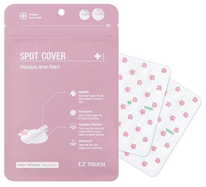 EZ Touch Acne Pimple Patch(75 Patches) New Normal Easy & Clean Innovative Patch, Spot-Cover 10mm 75ea
