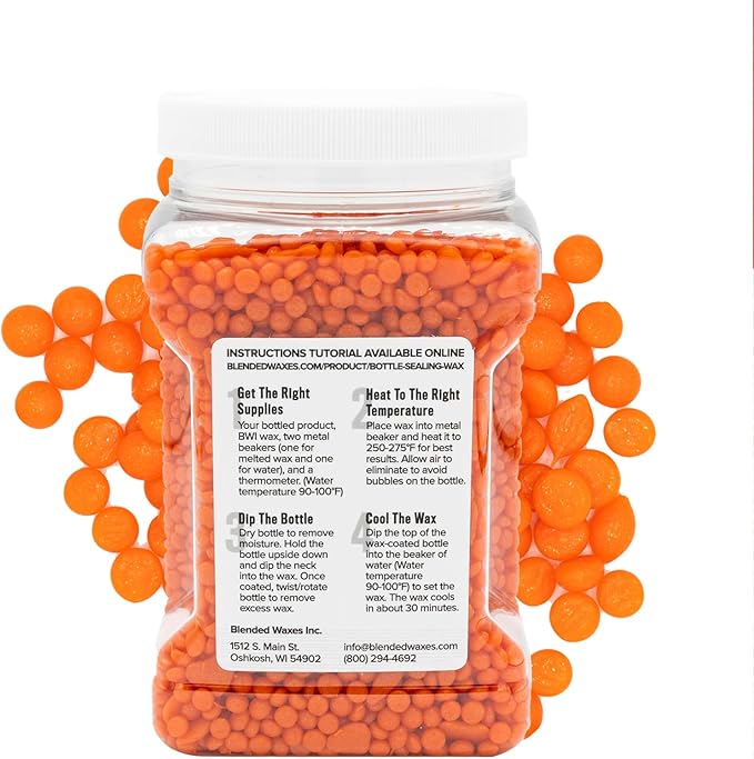Blended Waxes, Inc. Bottle Sealing Wax Beads, Premium Pastille Wax Seal Beads For Wine, Beer, and Liquor Bottle Closure, Seals Between 25-30 Bottles, 1 lb, Tangerine Pearl
