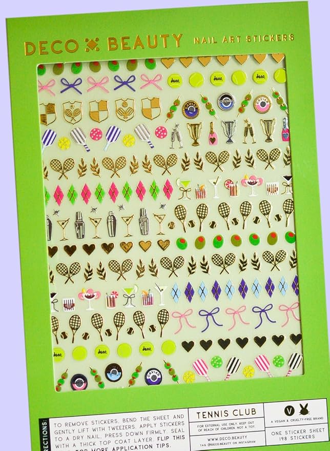 Deco Beauty Tennis Club - Super Thin & Easy-to-Apply Nail Art with The Cutest Designs - Durable & Long-Lasting Nail Art Stickers and Decals for Women, for DIY at-Home Manicures & Salon-Quality Nails