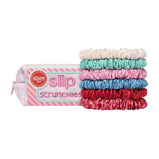slip Silk Skinny Scrunchies - High Tide | Set of 6 Skinny Scrunchies | 100% Mulberry Silk, Anti-Crease, Gentle on Hair, Reduces Breakage | Stylish & Durable, Ideal for All Hair Types, Limited Edition