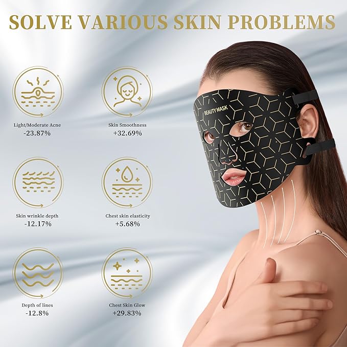 Red Light Therapy for Face & Neck, Red Light Mask with 850nm NIR, 7-1 Colors LED Light Therapy mask, Rechargeable LED Face & Neck Mask for Anti-Aging, Skin Firming & Radiant Glow at Home