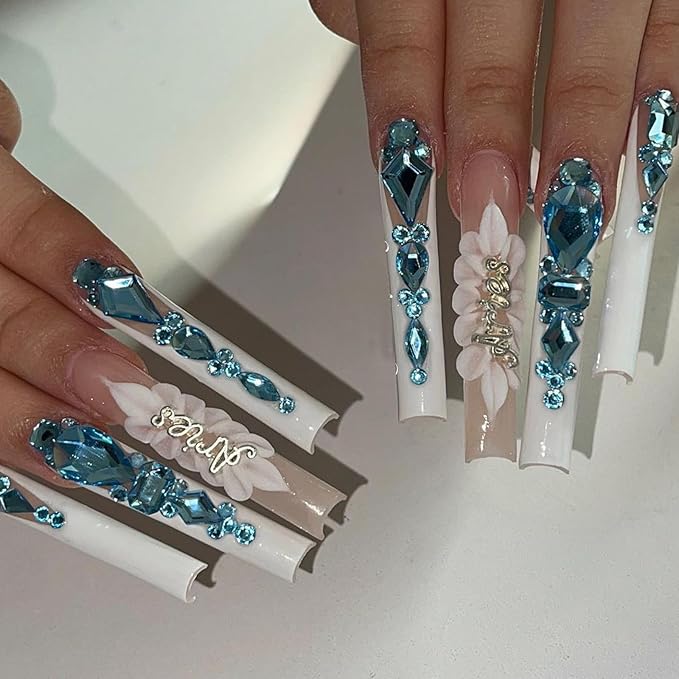 Yzzseven 14 Types of 700 Lake Blue Diamonds + 2100 Flat Rhinestones Mix 20 Styles Flatback DIY Crafts Rhinestone Crystals 3D Ornament‌s Flat Back Stones Set + Tweezers + Drill Pen