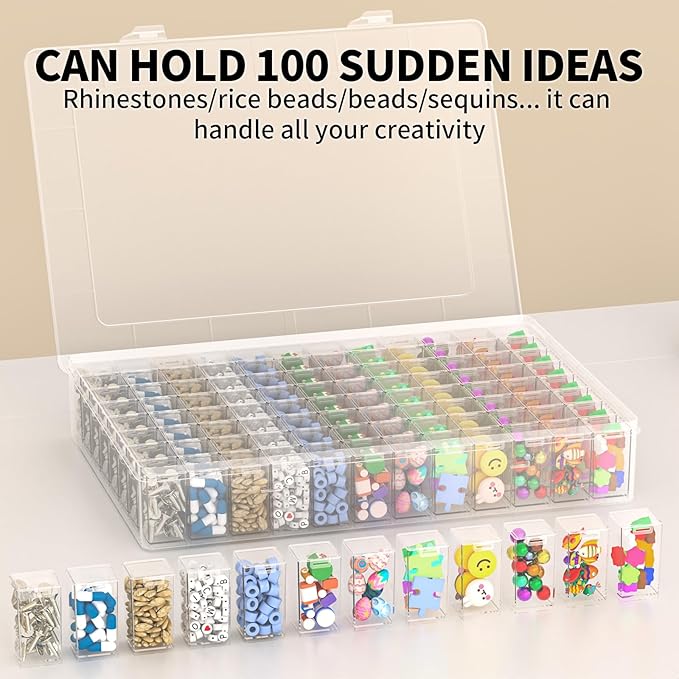VANSUNS Newly Upgraded Transparent Large Capacity Diamond Painting Storage Containers,96 Grid Craft Organizers and Storage, Suitable for Nail Art, Necklaces, Bead Storage Containers