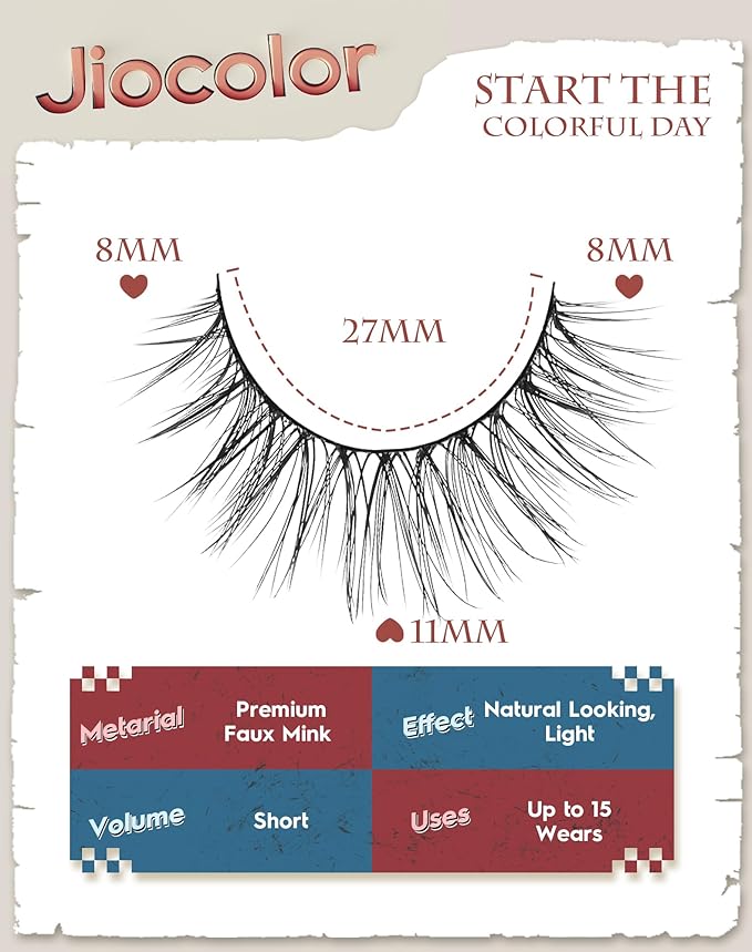 Eyelashes Natural Look Short Wispy False Lashes Thin Band C Curl Mink Lashes 11 mm Volume Demi Wispies False Eyelashes 7 Pairs S11