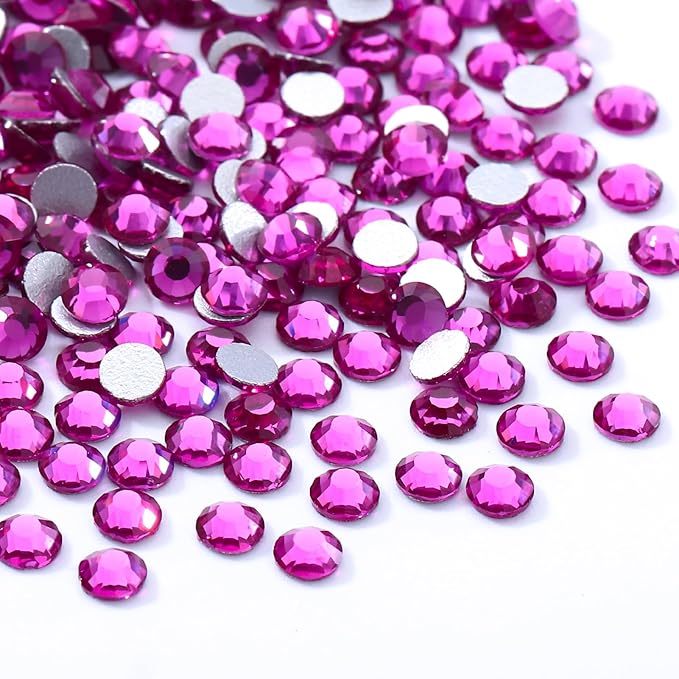 Meibite Fuchsia Flatback Rhinestones, Glass Rhinestones for Nail Art and Craft, Glue Fix, Loose Crystal Gemstones(Fuchsia, SS6, 1440pcs, 1.9-2.0mm)