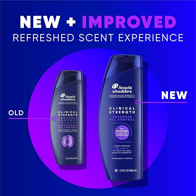 Head & Shoulders Dandruff Shampoo, Clinical Strength Advanced Oil Control, Our Maximum Anti-Dandruff Prescription-Strength Formula, Flake Protection, Seborrheic Dermatitis Relief, Citrus, 13.5 Fl Oz