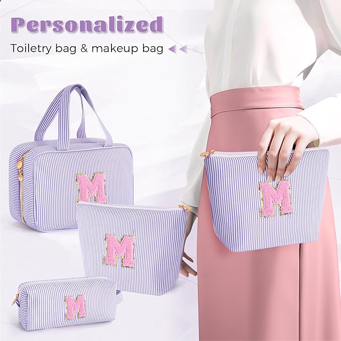 Christmas Gifts for Grandkids Stocking Stuffers for Teen Girls Mom Gifts Initial Toiletry Makeup Bag Birthday Gift Travel Cosmetic Bags Travel Essentials - Lavender M